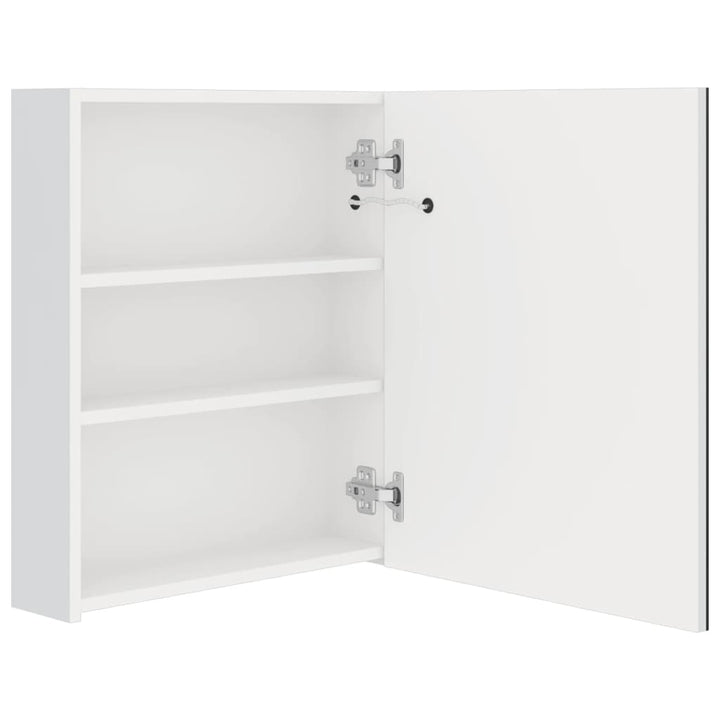 badeværelsesskab med spejl + LED-lys 50x14x60 cm blank hvid