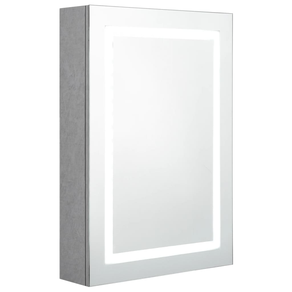 badeværelsesskab med spejl + LED-lys 50x13x70 cm betongrå