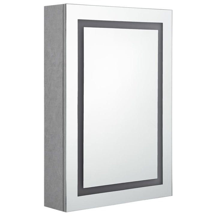 badeværelsesskab med spejl + LED-lys 50x13x70 cm betongrå