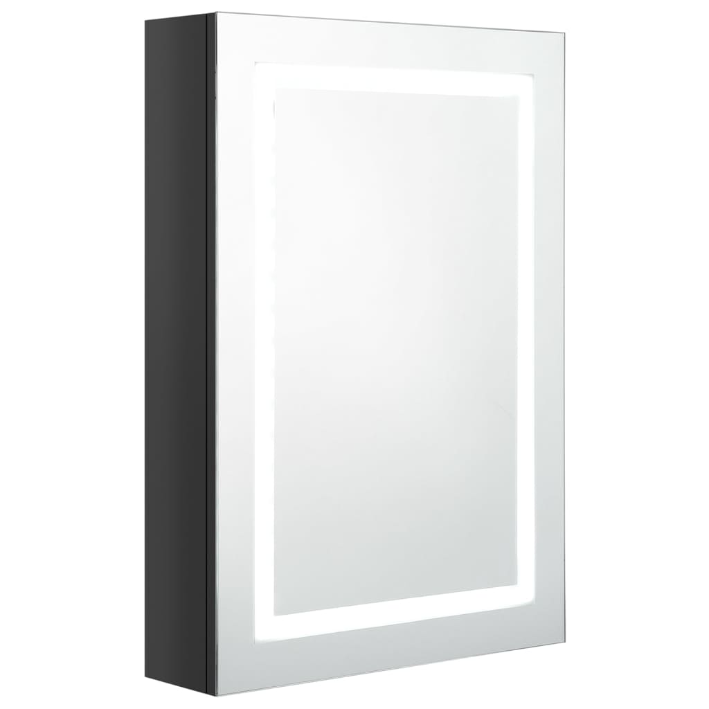 badeværelsesskab med spejl + LED-lys 50x14x70 cm skinnende sort