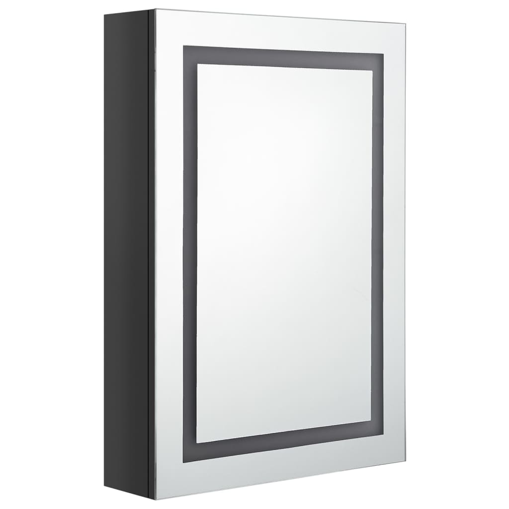 badeværelsesskab med spejl + LED-lys 50x14x70 cm skinnende sort
