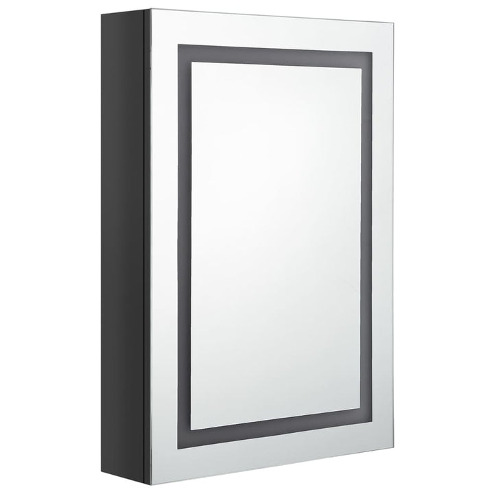 badeværelsesskab med spejl + LED-lys 50x14x70 cm skinnende sort