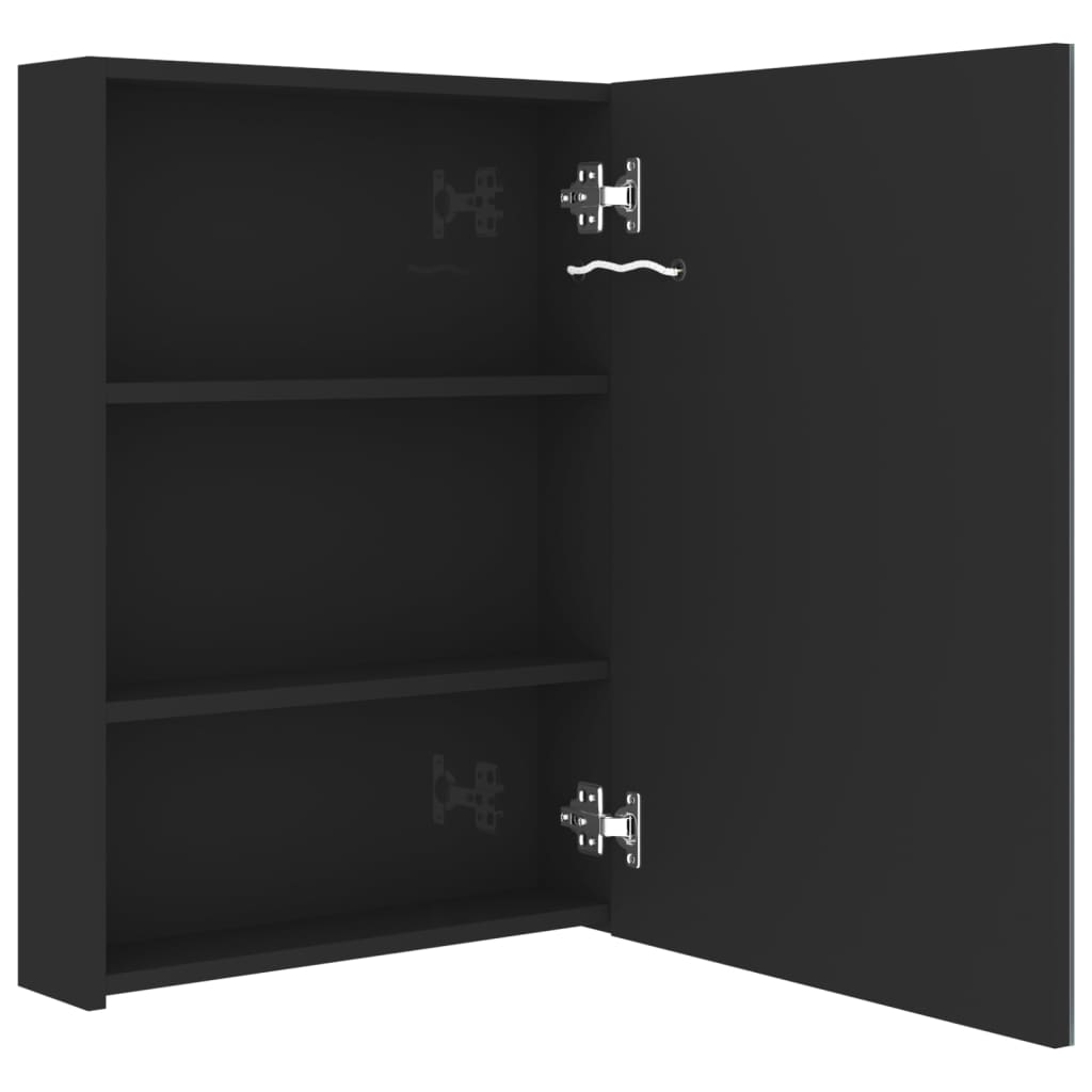 badeværelsesskab med spejl + LED-lys 50x14x70 cm skinnende sort