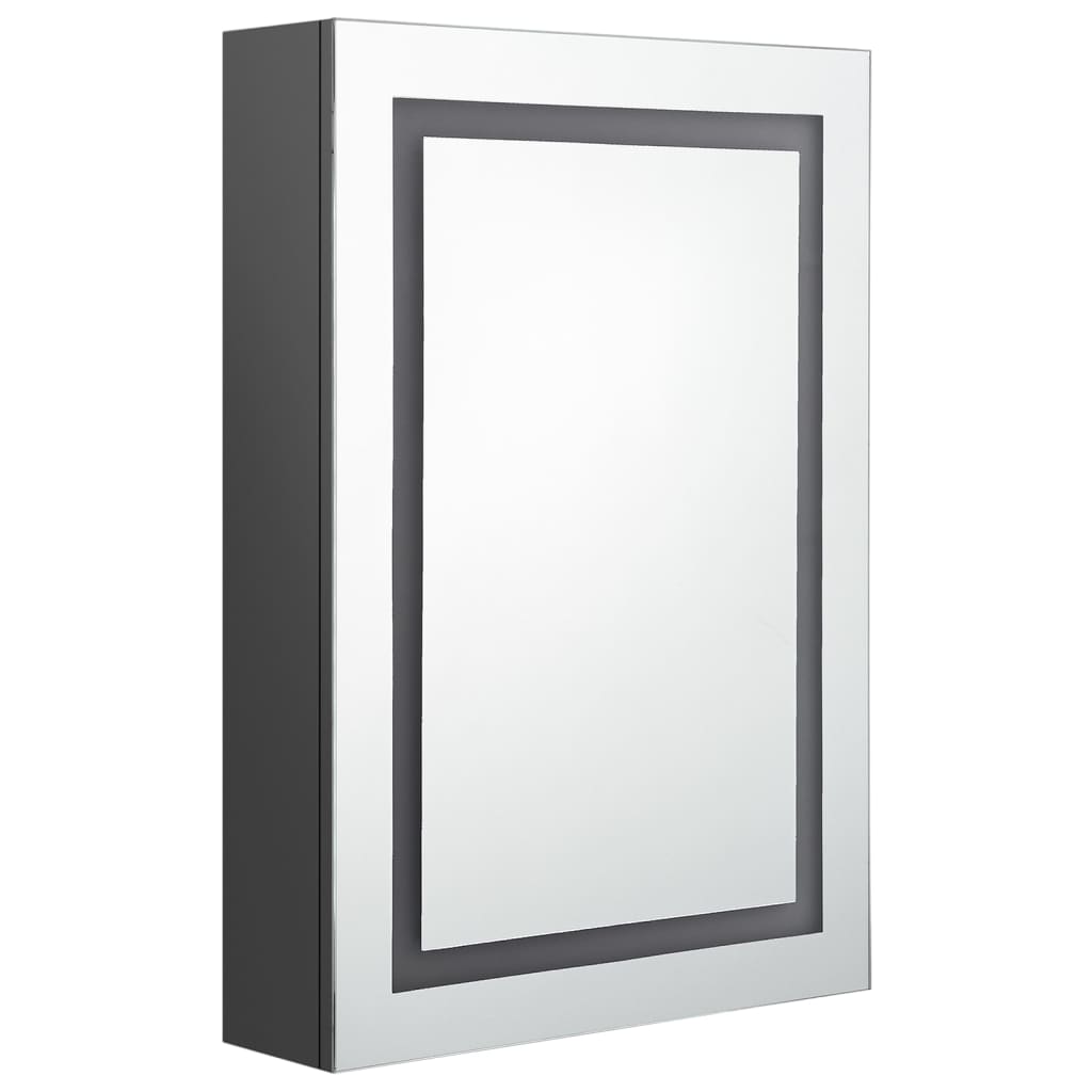 badeværelsesskab med spejl + LED-lys 50x13x70 cm grå