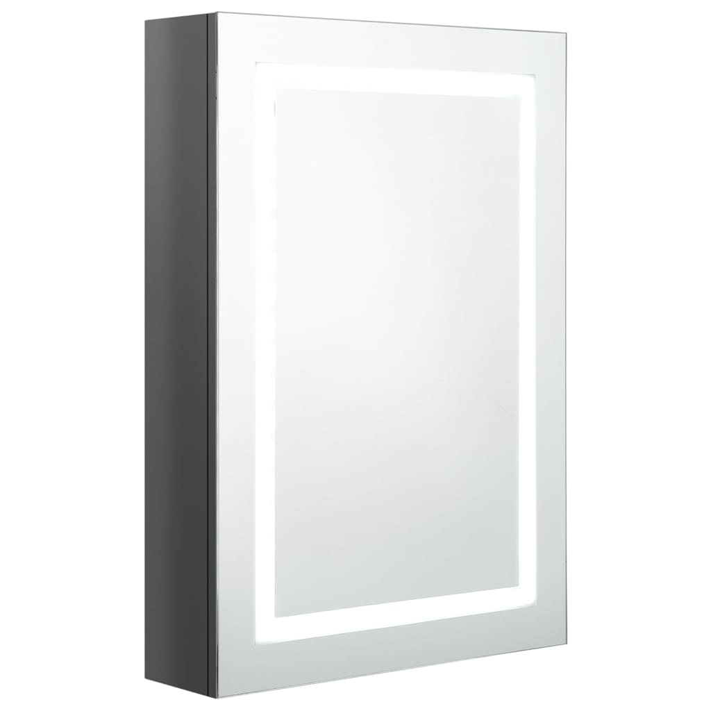 badeværelsesskab med spejl + LED-lys 50x13x70 cm blank grå