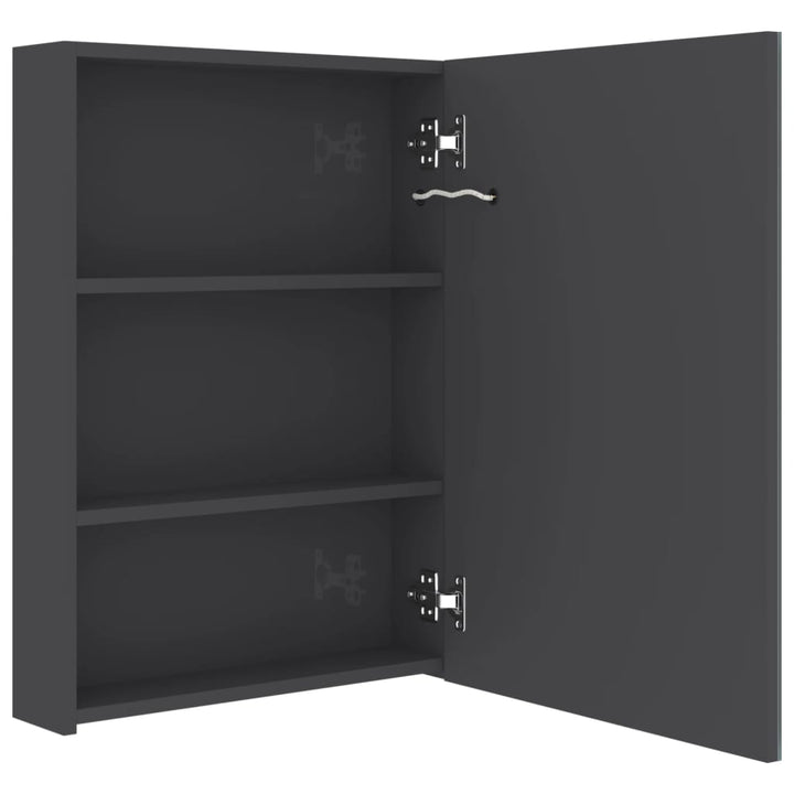 badeværelsesskab med spejl + LED-lys 50x13x70 cm blank grå