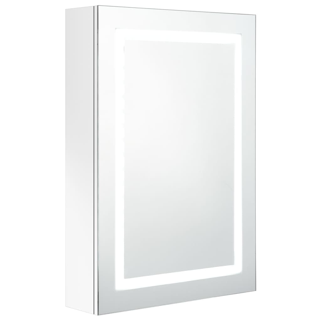 badeværelsesskab med spejl + LED-lys 50x13x70 cm skinnende hvid