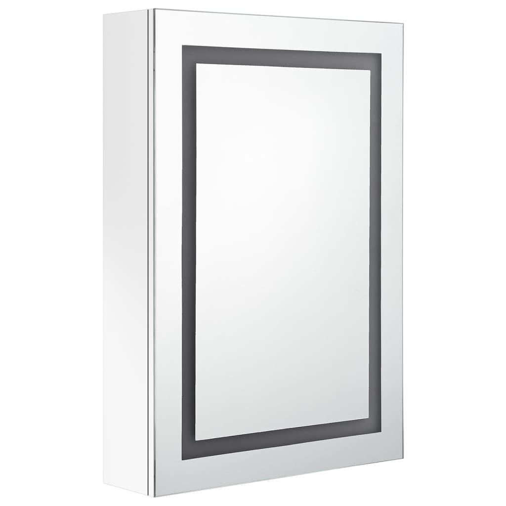 badeværelsesskab med spejl + LED-lys 50x13x70 cm skinnende hvid