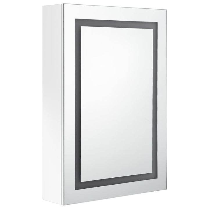 badeværelsesskab med spejl + LED-lys 50x13x70 cm skinnende hvid