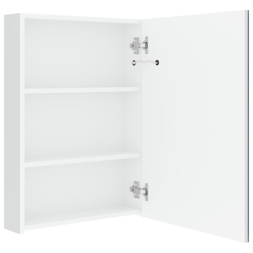 badeværelsesskab med spejl + LED-lys 50x13x70 cm skinnende hvid