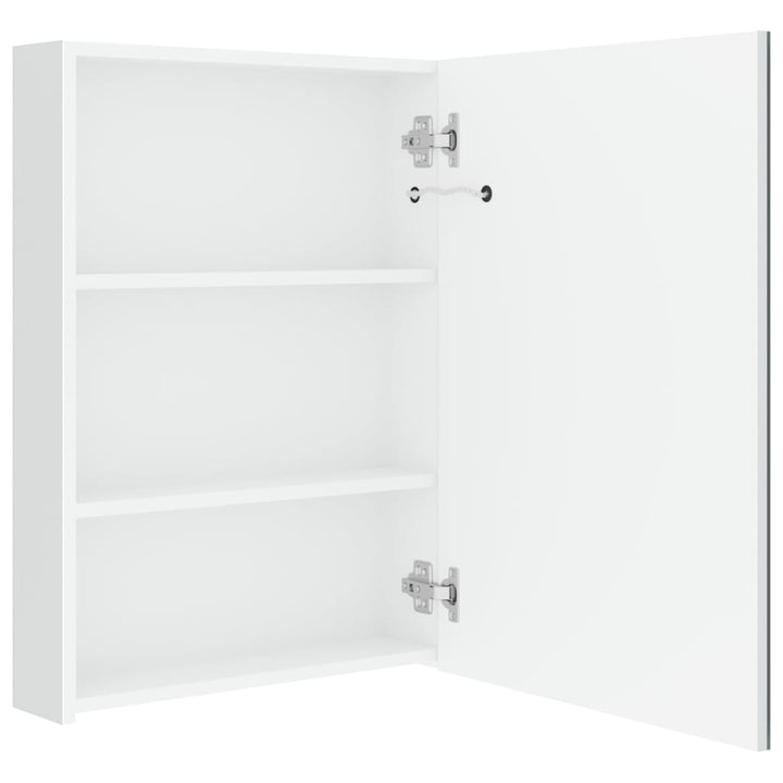 badeværelsesskab med spejl + LED-lys 50x13x70 cm skinnende hvid