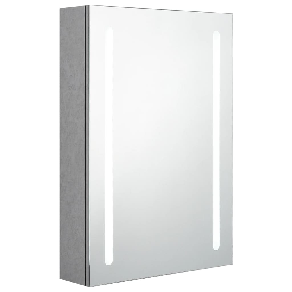 badeværelsesskab med spejl + LED-lys 50x13x70 cm betongrå