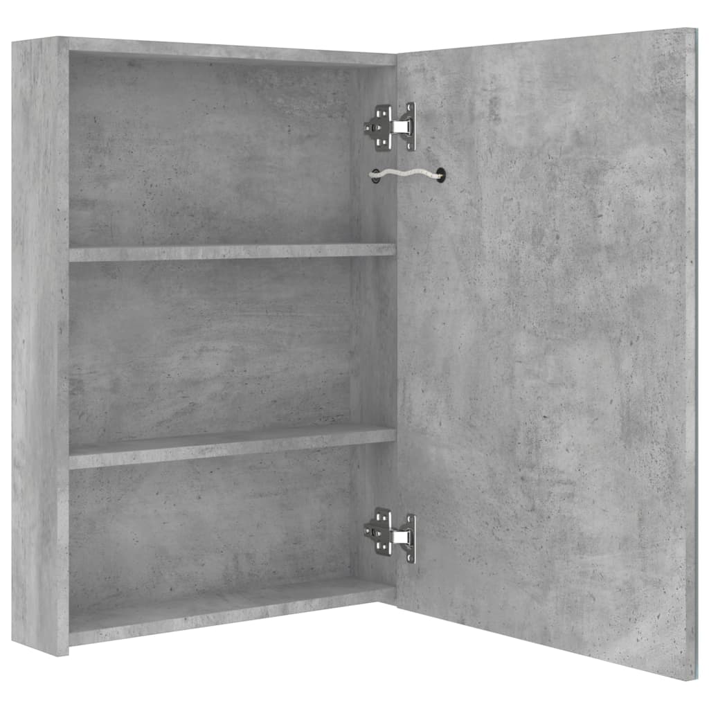 badeværelsesskab med spejl + LED-lys 50x13x70 cm betongrå