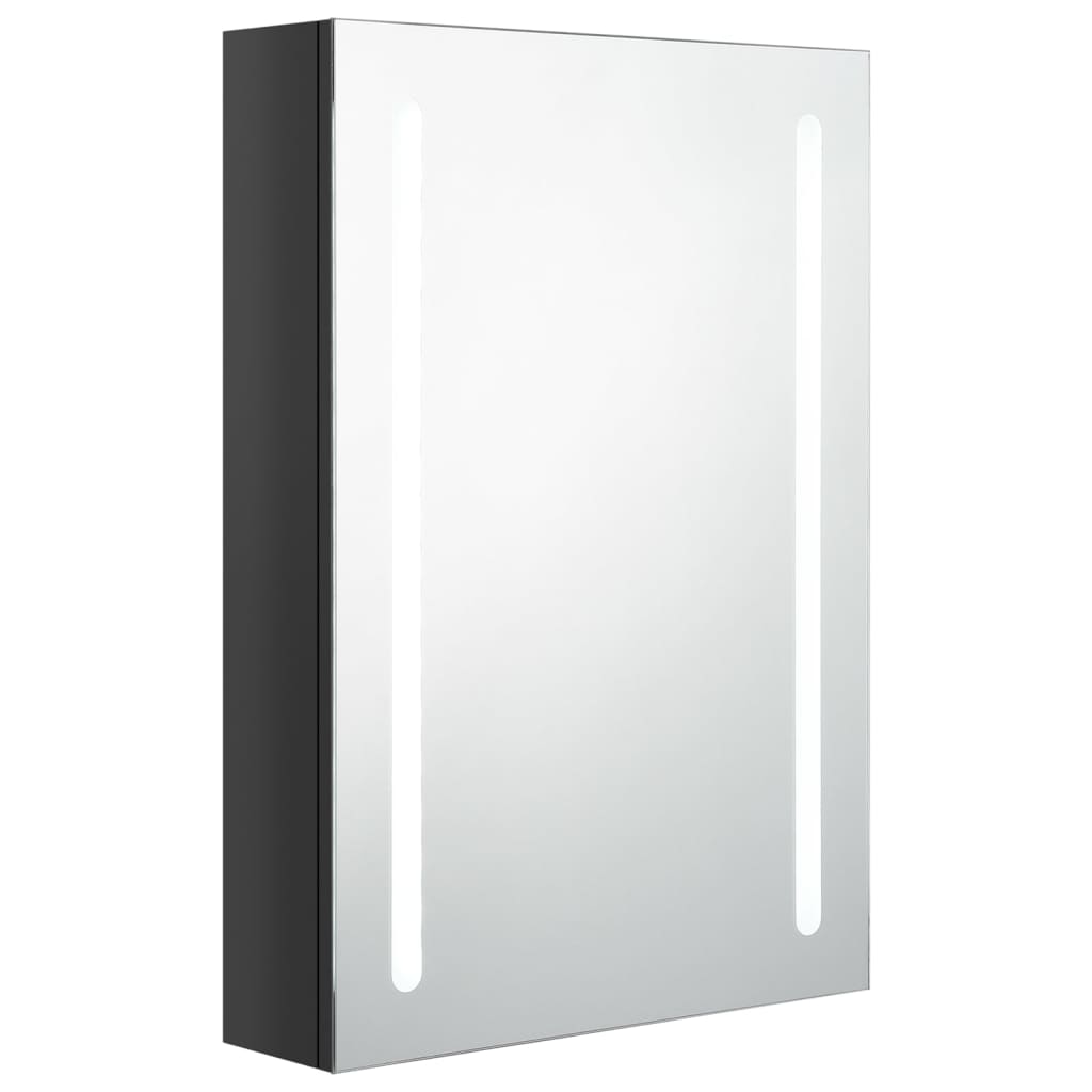 badeværelsesskab med spejl + LED-lys 50x13x70 cm skinnende sort
