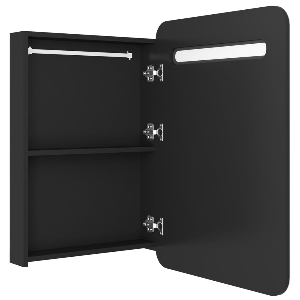 badeværelsesskab med spejl + LED 60x11x80 cm sort