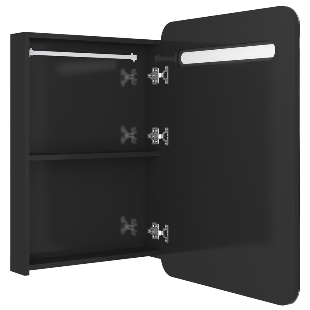 badeværelsesskab med spejl + LED-lys 60x11x80 cm blank sort