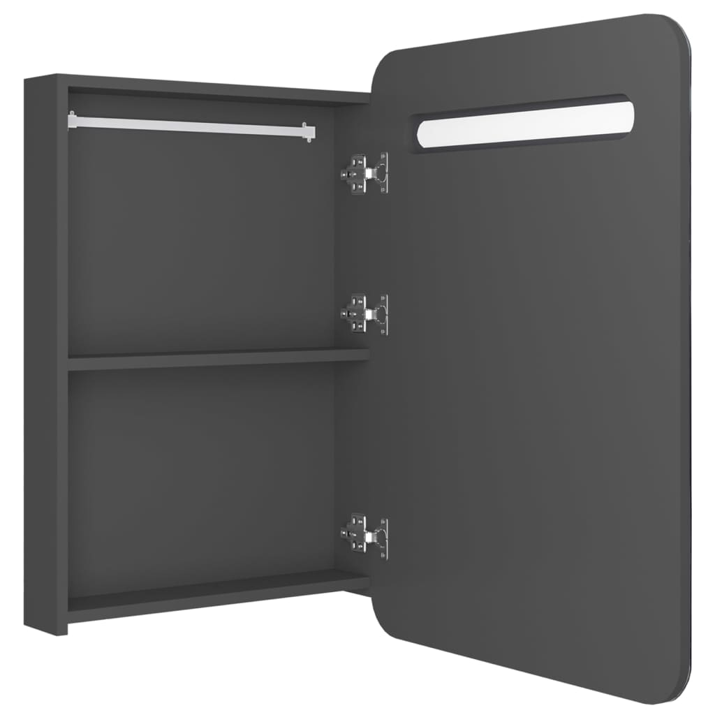 badeværelsesskab med spejl + LED-lys 60x11x80 cm grå
