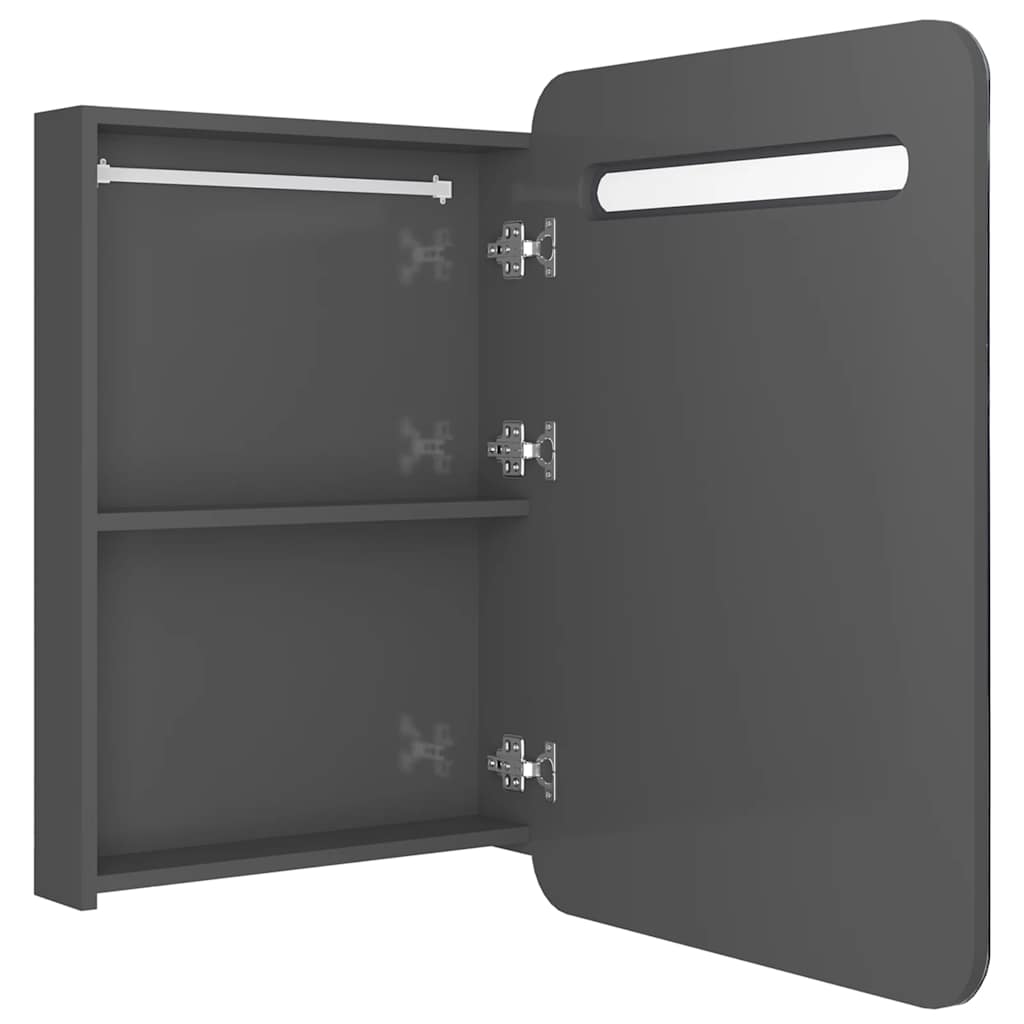 badeværelsesskab med spejl + LED-lys 60x11x80 cm blank grå