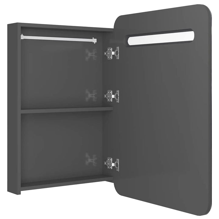badeværelsesskab med spejl + LED-lys 60x11x80 cm blank grå
