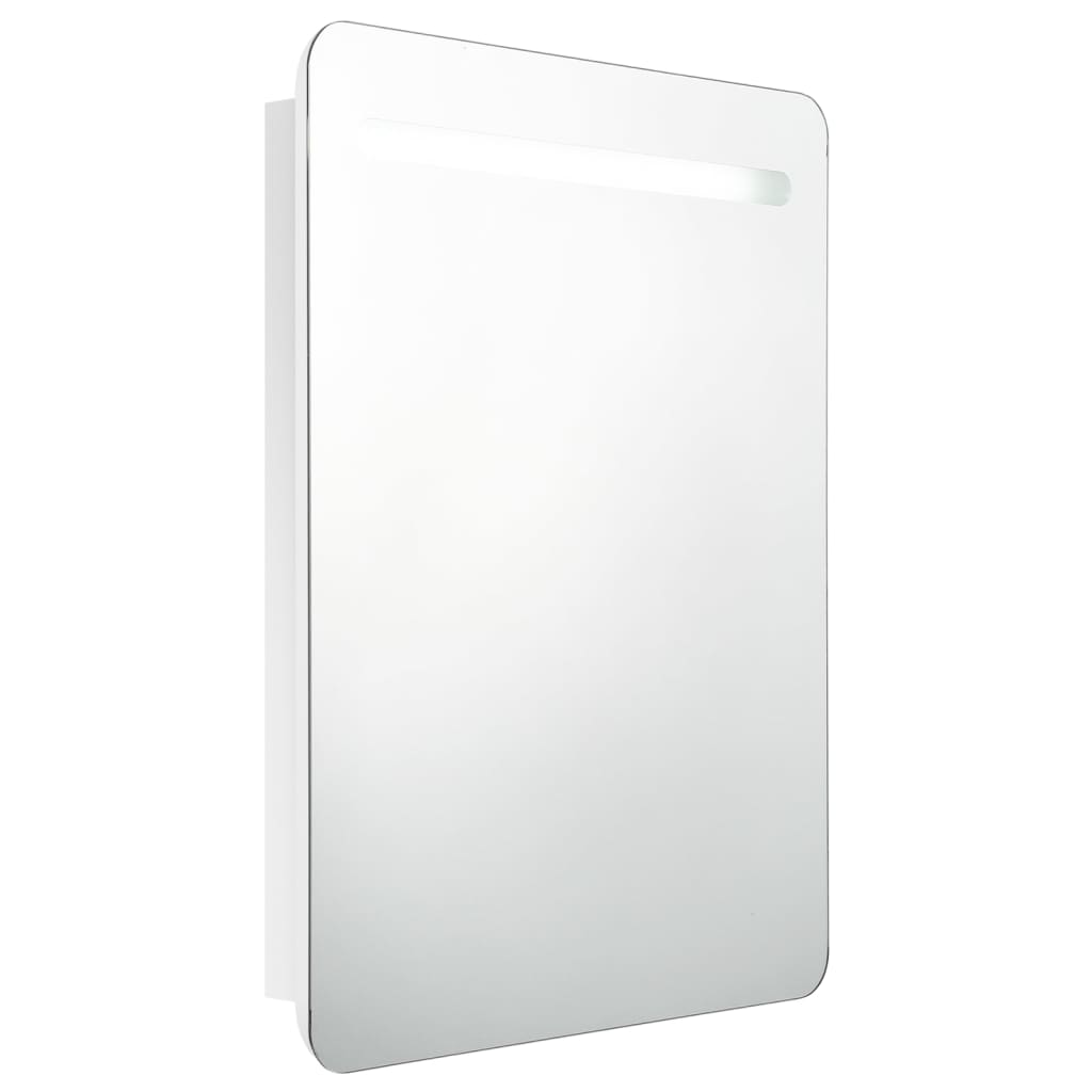 badeværelsesskab med spejl + LED-lys 60x11x80 cm skinnende hvid
