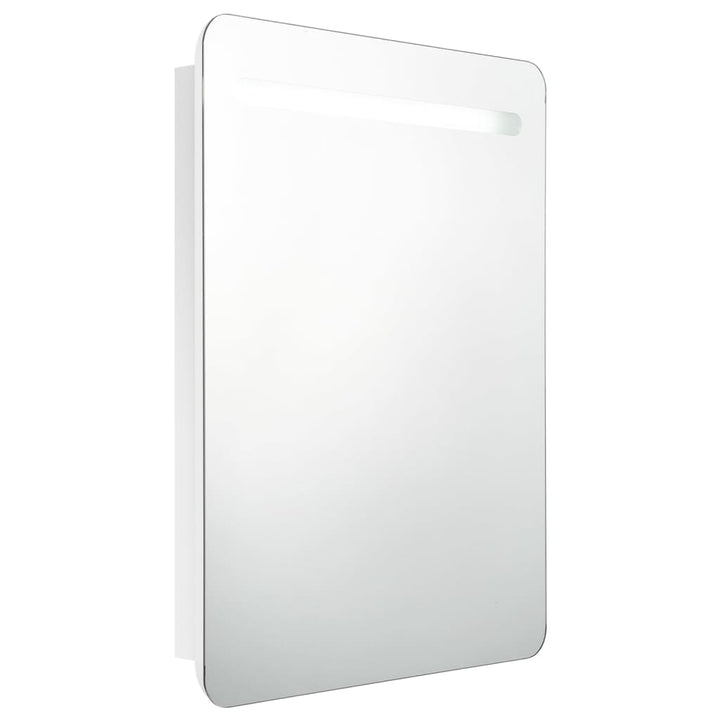 badeværelsesskab med spejl + LED-lys 60x11x80 cm skinnende hvid