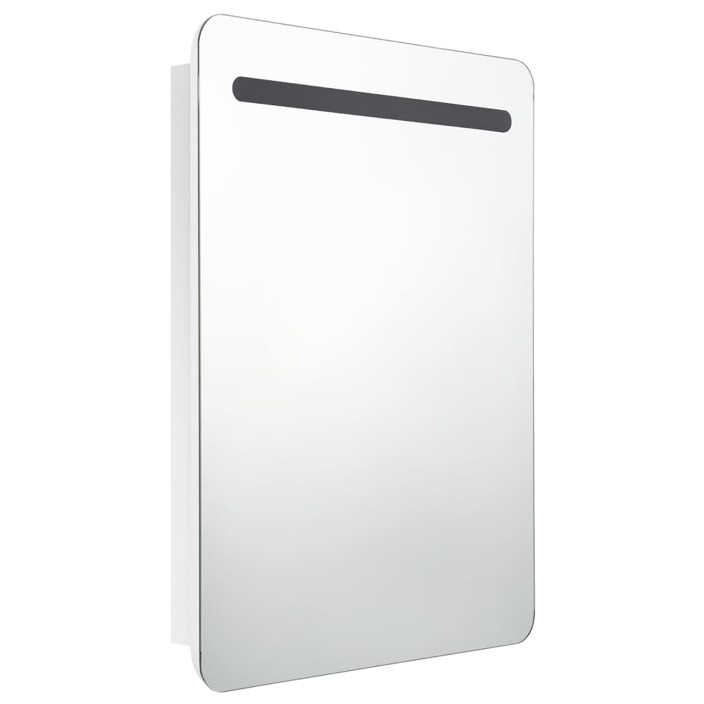 badeværelsesskab med spejl + LED-lys 60x11x80 cm skinnende hvid