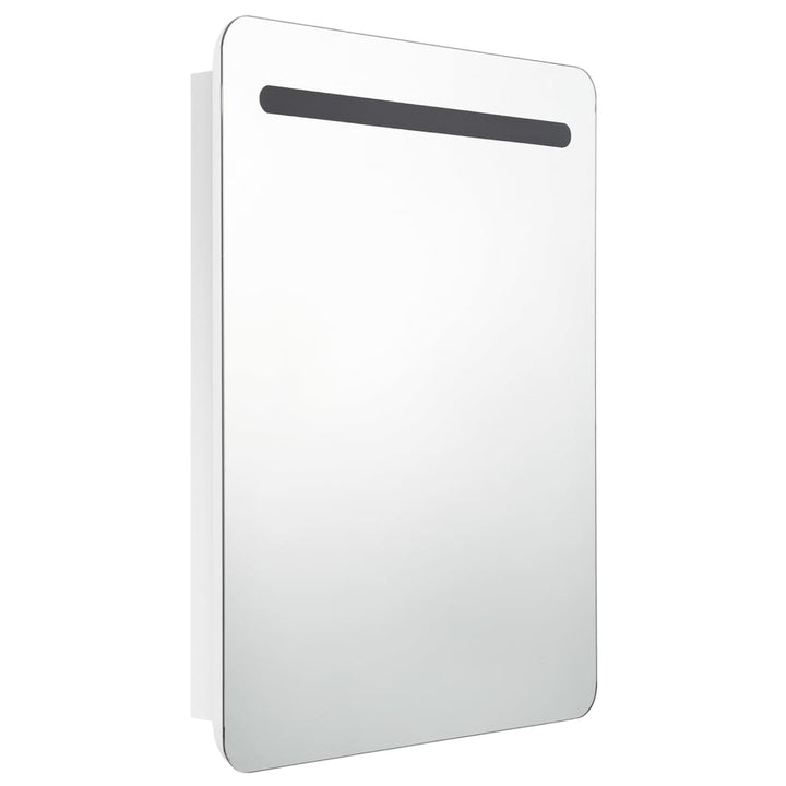 badeværelsesskab med spejl + LED-lys 60x11x80 cm skinnende hvid