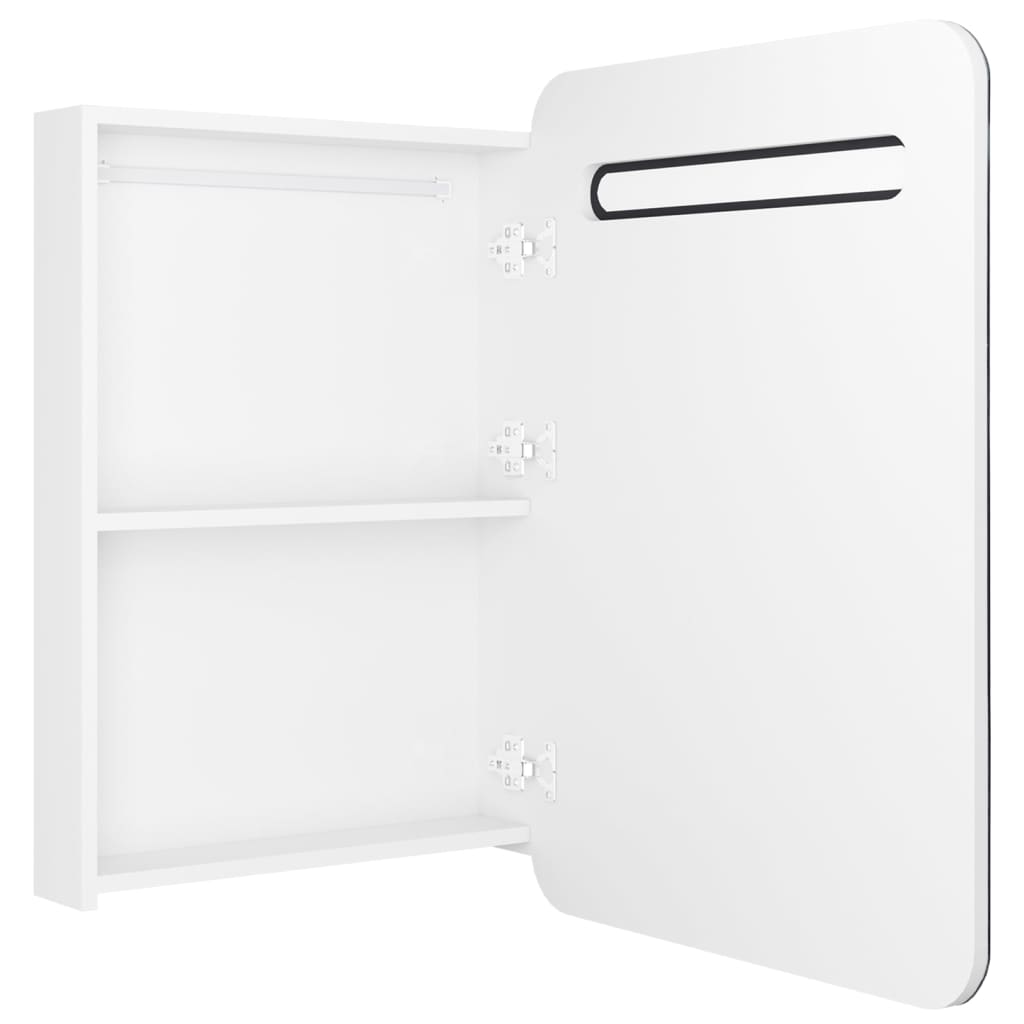 badeværelsesskab med spejl + LED-lys 60x11x80 cm skinnende hvid