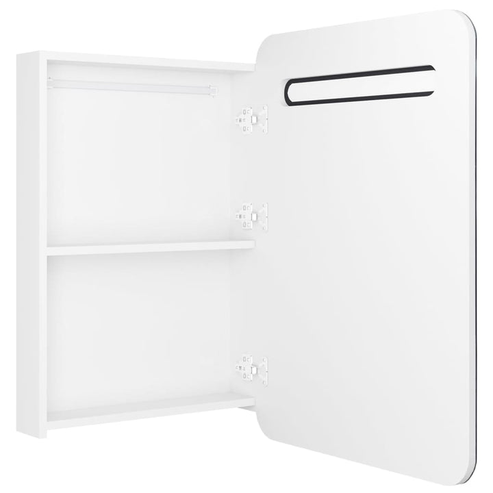 badeværelsesskab med spejl + LED-lys 60x11x80 cm skinnende hvid