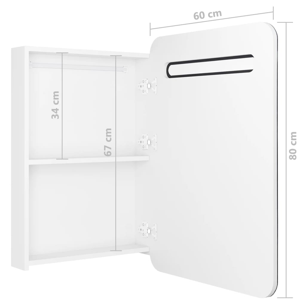 badeværelsesskab med spejl + LED-lys 60x11x80 cm skinnende hvid