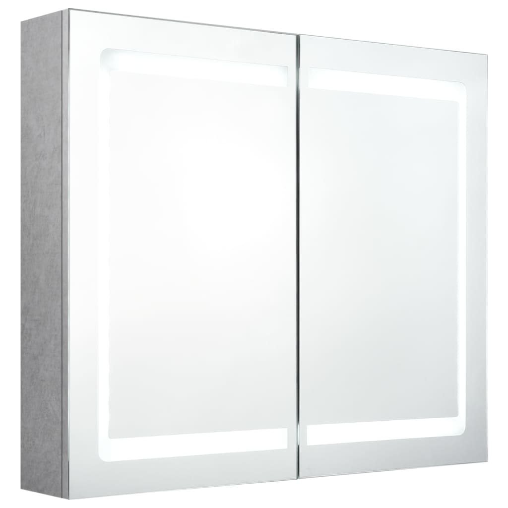 badeværelsesskab med spejl + LED-lys 80x12x68 cm betongrå