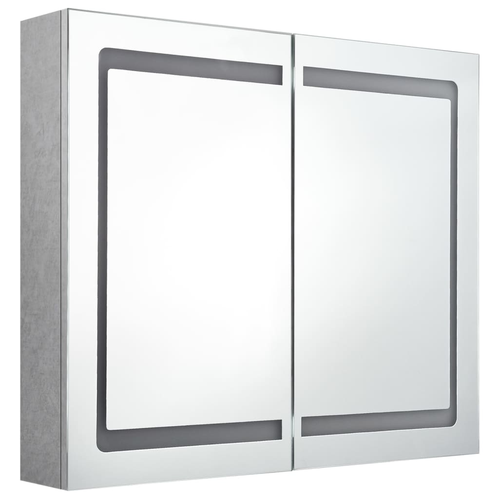 badeværelsesskab med spejl + LED-lys 80x12x68 cm betongrå