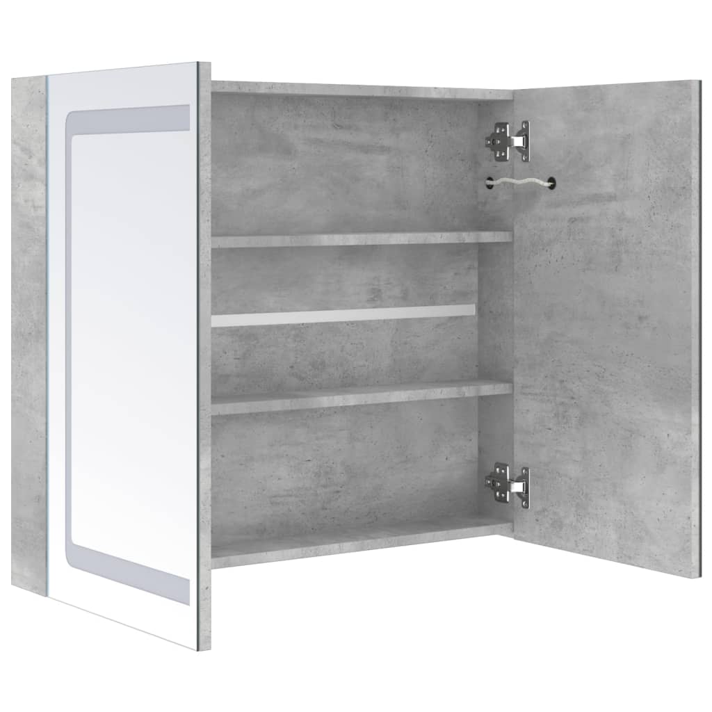 badeværelsesskab med spejl + LED-lys 80x12x68 cm betongrå