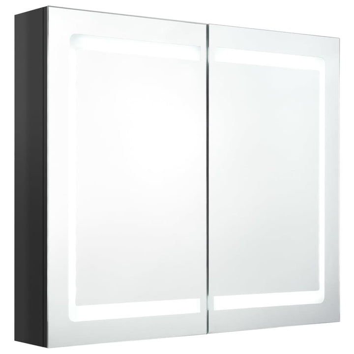 badeværelsesskab med spejl + LED-lys 80x12x68 cm skinnende sort