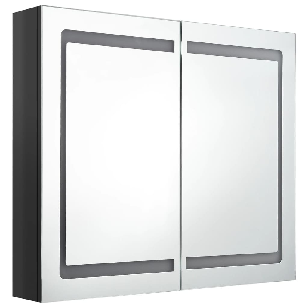 badeværelsesskab med spejl + LED-lys 80x12x68 cm skinnende sort