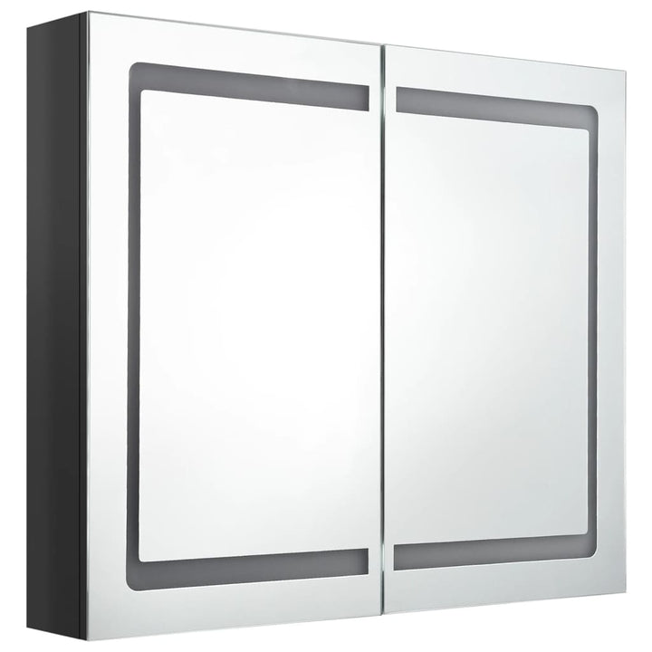 badeværelsesskab med spejl + LED-lys 80x12x68 cm skinnende sort