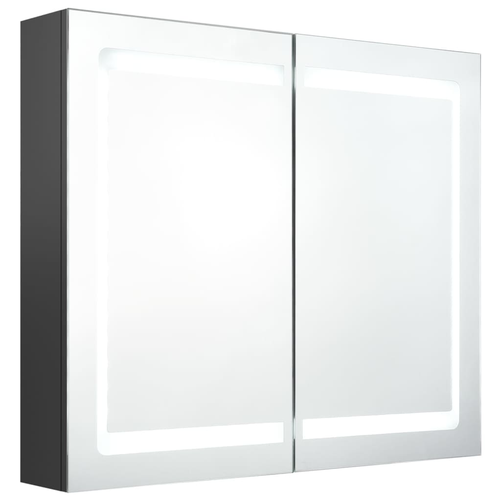 badeværelsesskab med spejl + LED-lys 80x12x68 cm grå