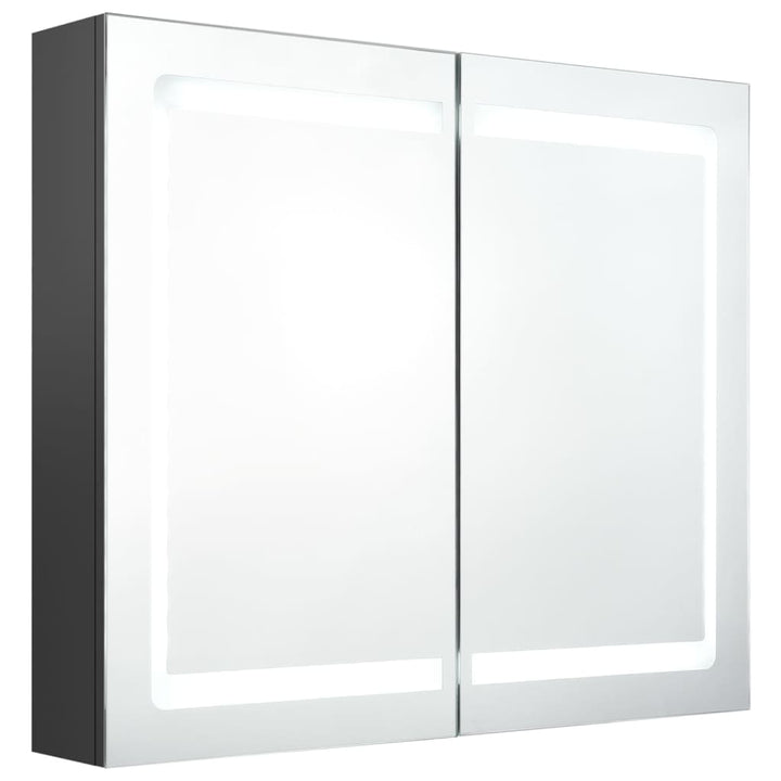 badeværelsesskab med spejl + LED-lys 80x12x68 cm grå