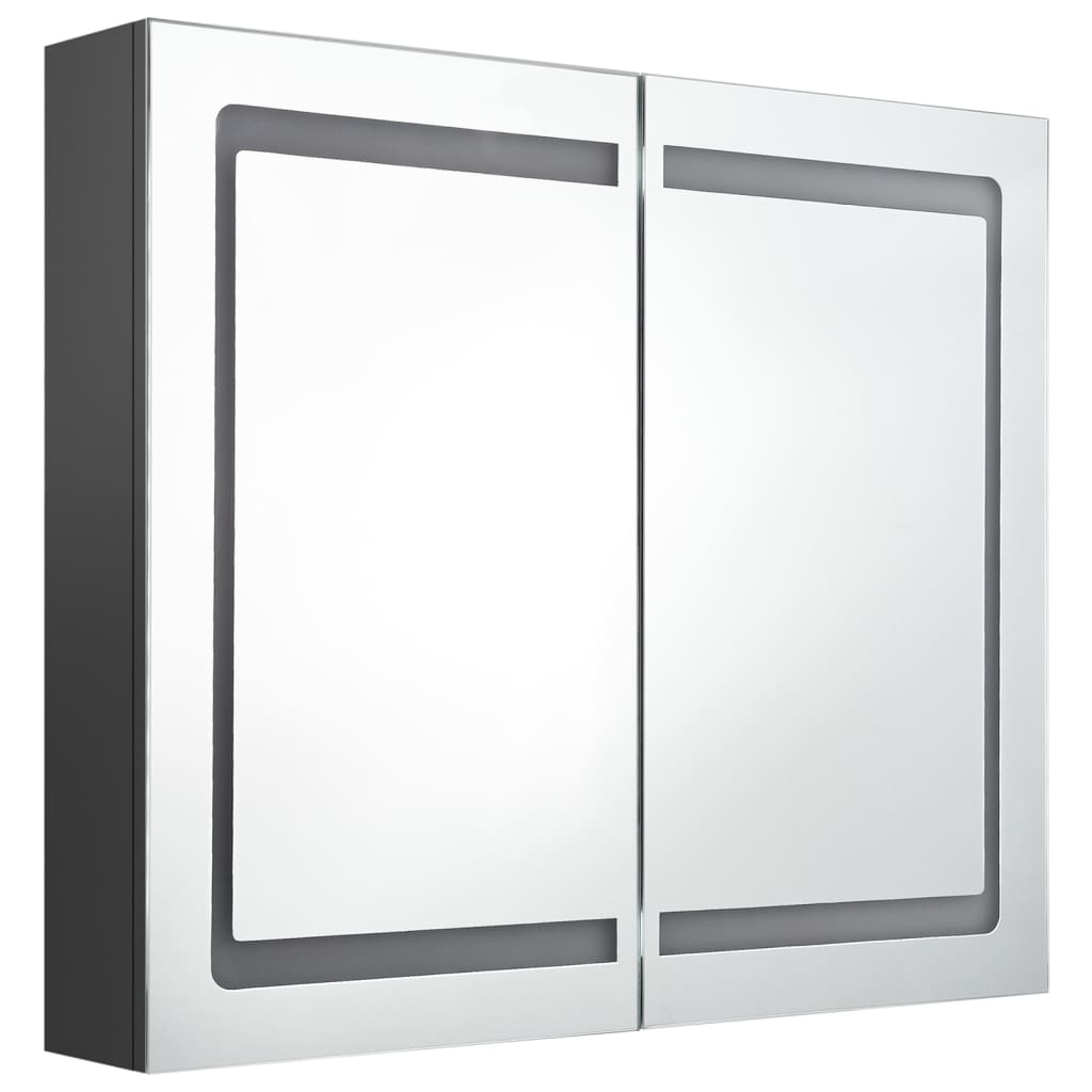 badeværelsesskab med spejl + LED-lys 80x12x68 cm grå