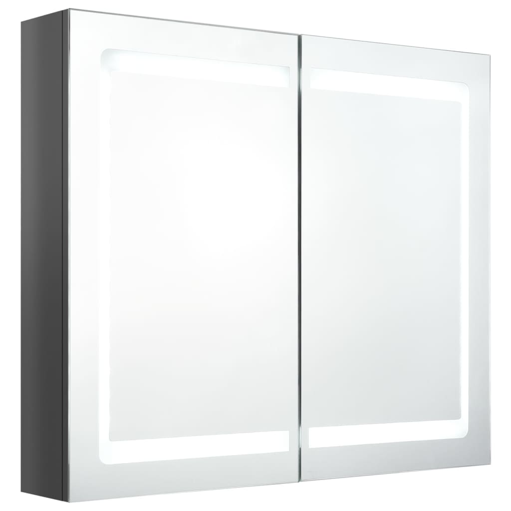 badeværelsesskab med spejl + LED-lys 80x12x68 cm skinnende grå