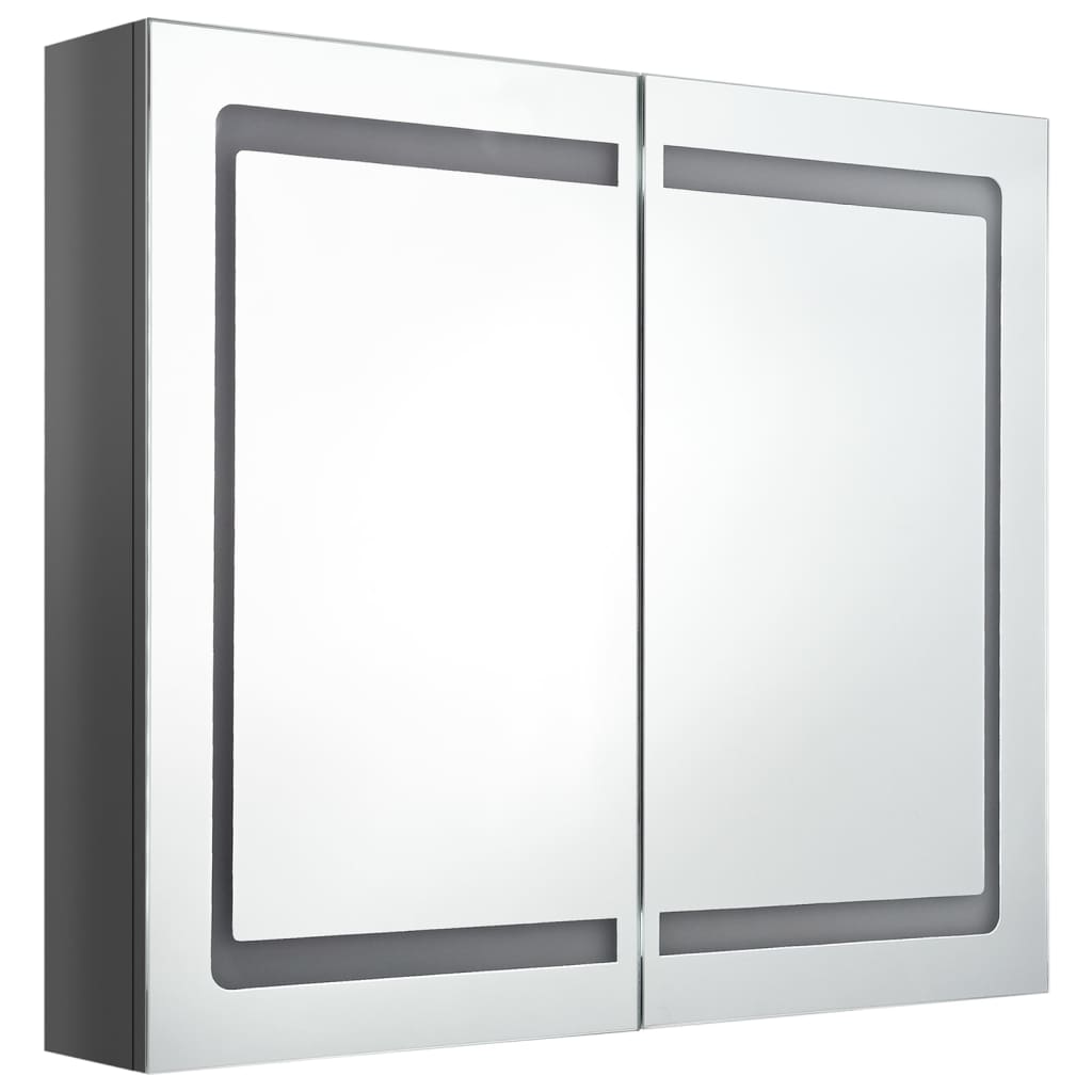 badeværelsesskab med spejl + LED-lys 80x12x68 cm skinnende grå