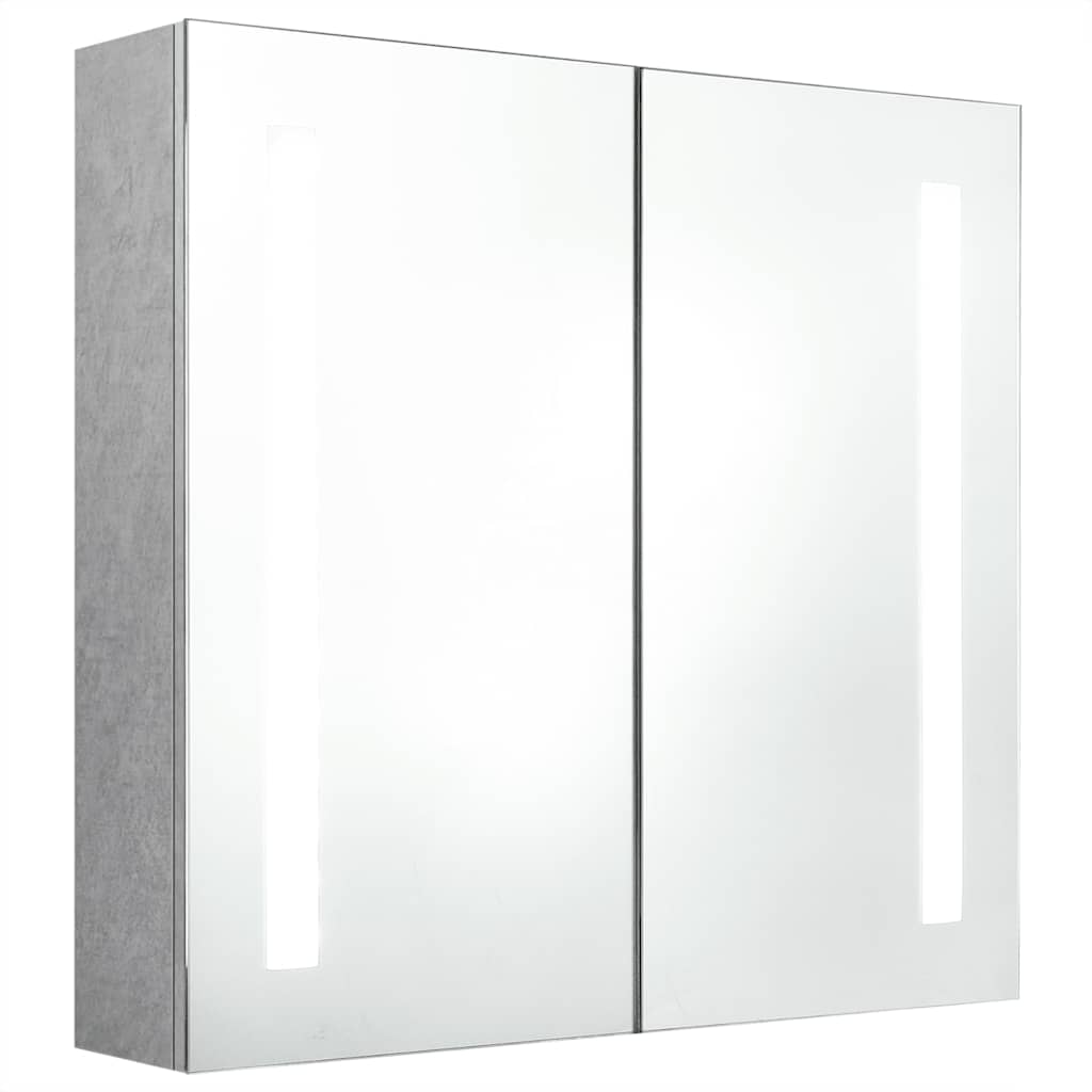 badeværelsesskab med spejl + LED-lys 62x14x60 cm betongrå