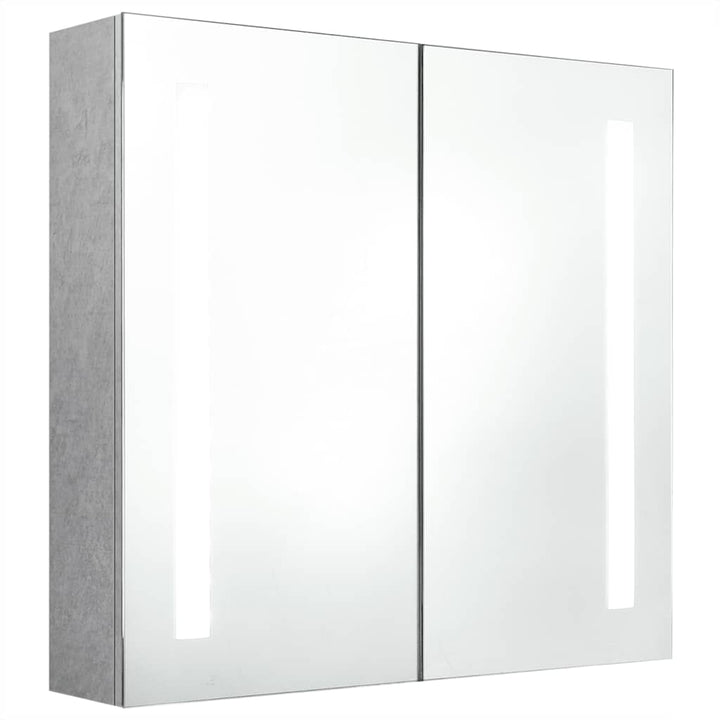 badeværelsesskab med spejl + LED-lys 62x14x60 cm betongrå