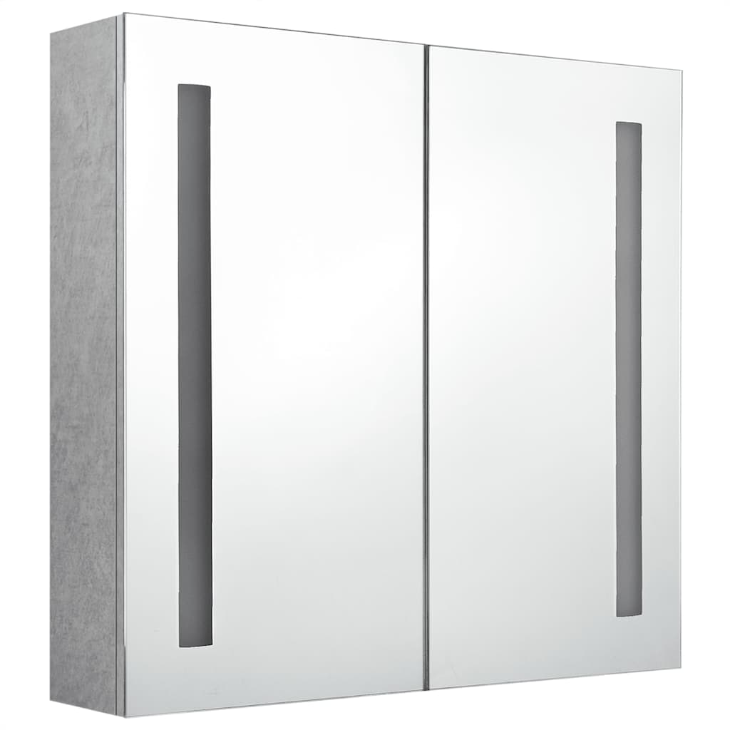 badeværelsesskab med spejl + LED-lys 62x14x60 cm betongrå