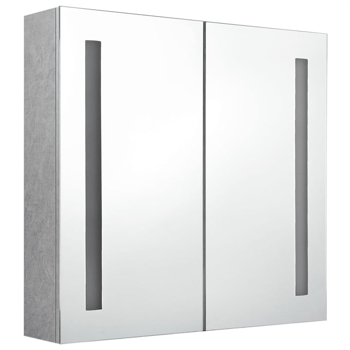 badeværelsesskab med spejl + LED-lys 62x14x60 cm betongrå