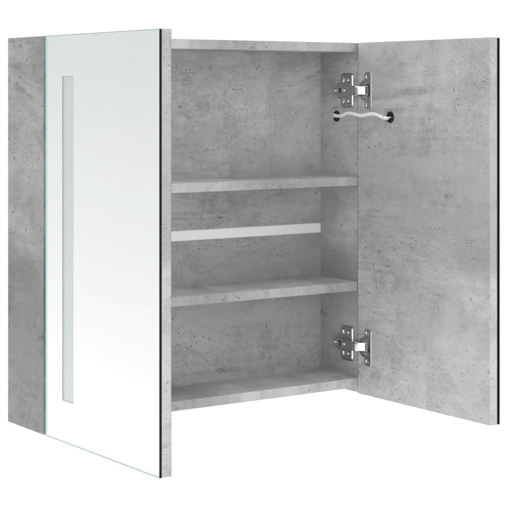 badeværelsesskab med spejl + LED-lys 62x14x60 cm betongrå