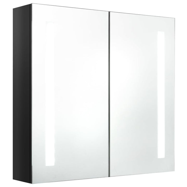 badeværelsesskab med spejl + LED-lys 62x14x60 cm skinnende sort
