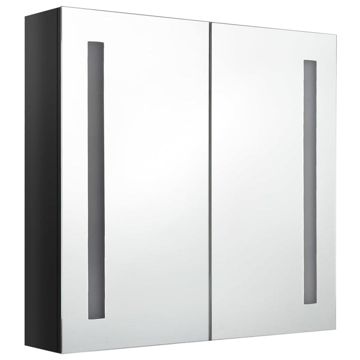 badeværelsesskab med spejl + LED-lys 62x14x60 cm skinnende sort