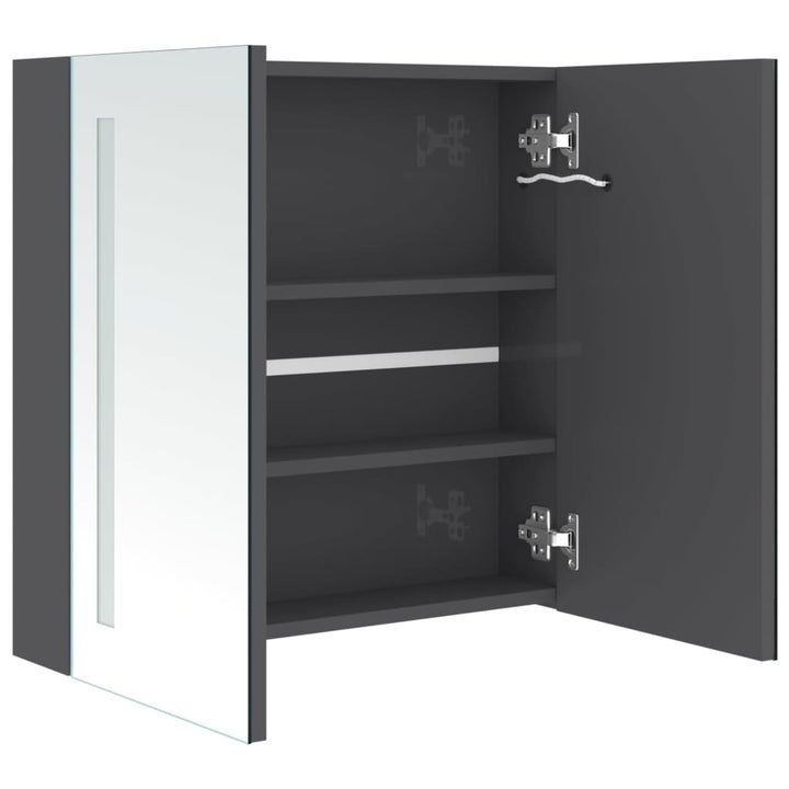 badeværelsesskab med spejl + LED-lys 62x14x60 cm skinnende grå