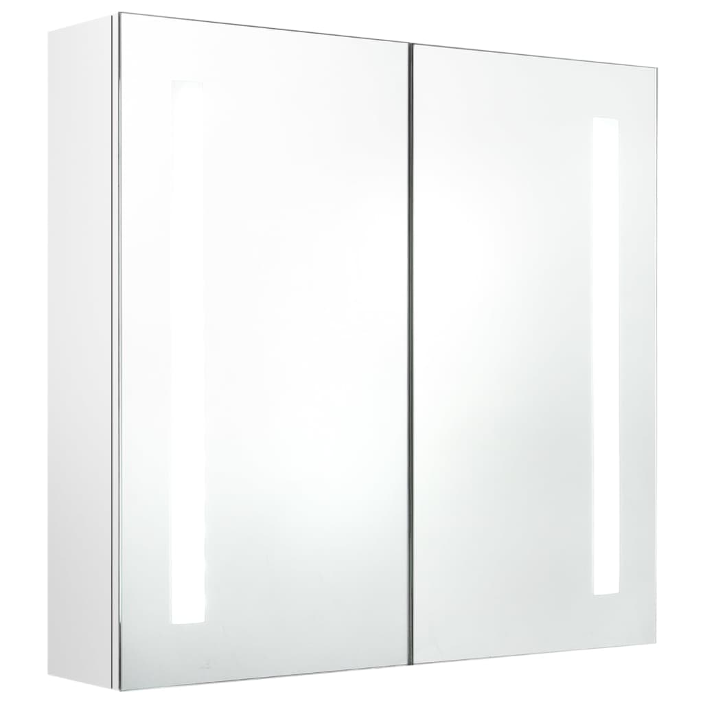 badeværelsesskab med spejl + LED-lys 62x14x60 cm skinnende hvid